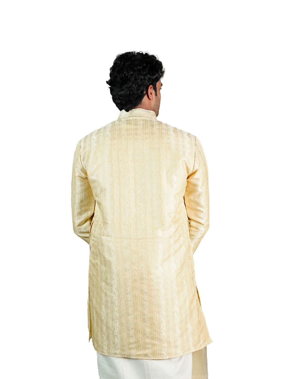 Cream Wave Stripe Sequin Jacquard Kurta for Men