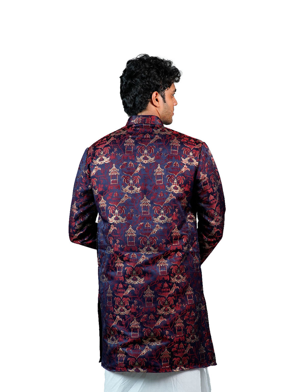 Navy Wine Scenic Jacquard Kurta for Men