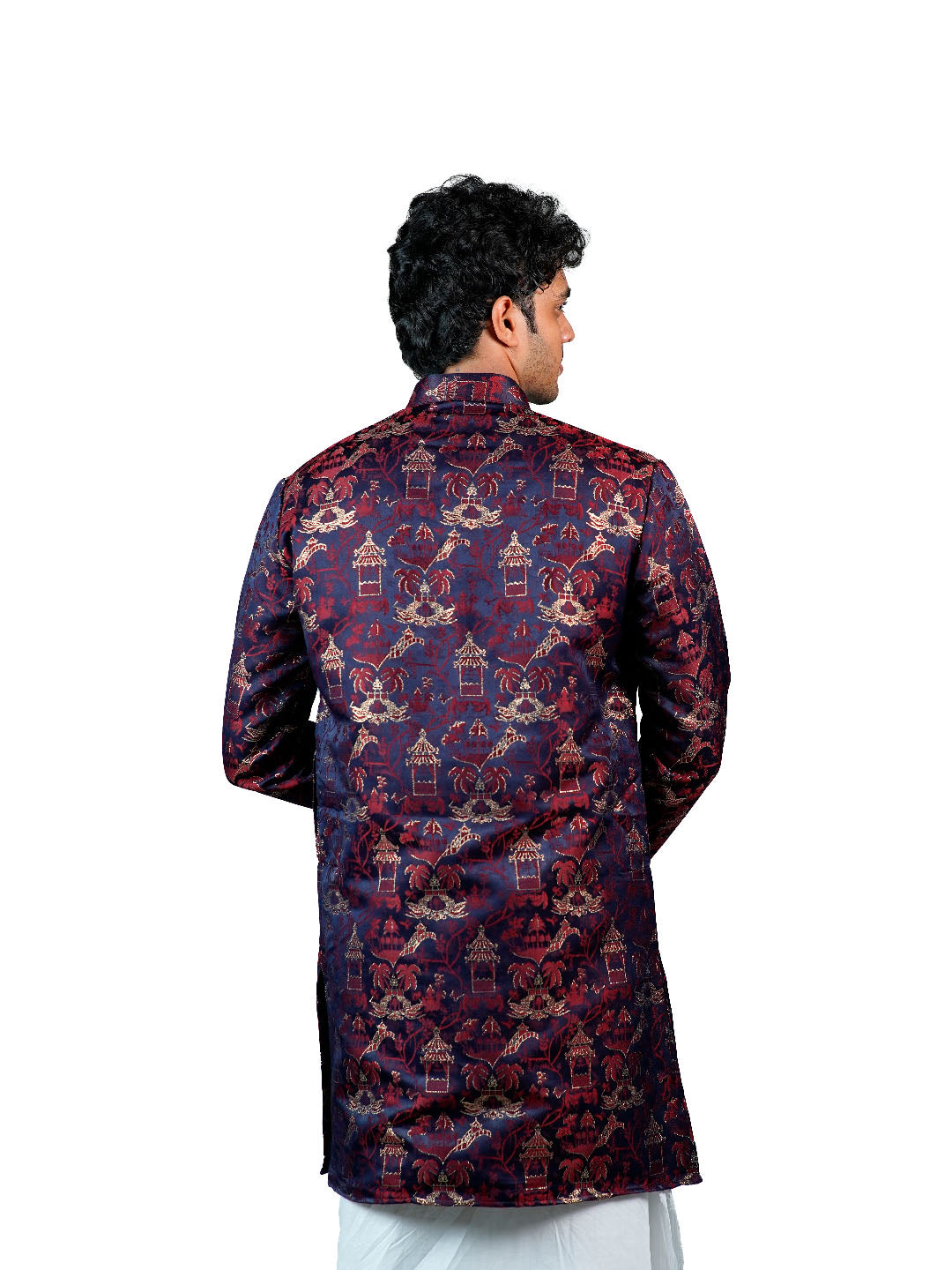 Navy Wine Scenic Jacquard Kurta for Men