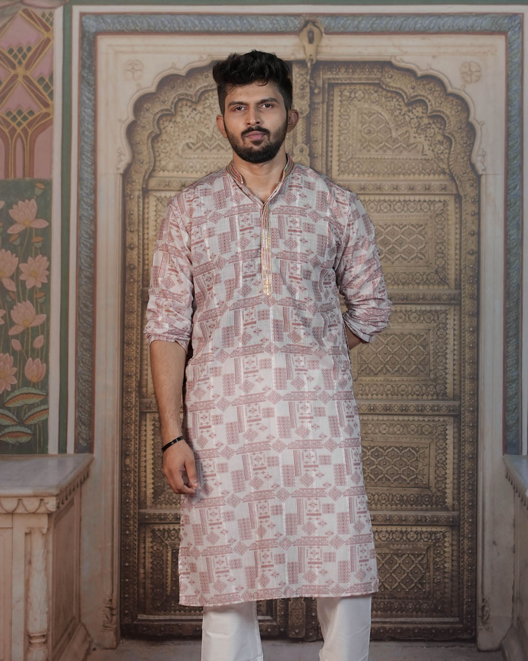Pastel Geometric Kurta for Men