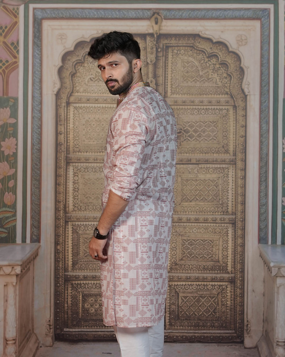 Pastel Geometric Kurta for Men