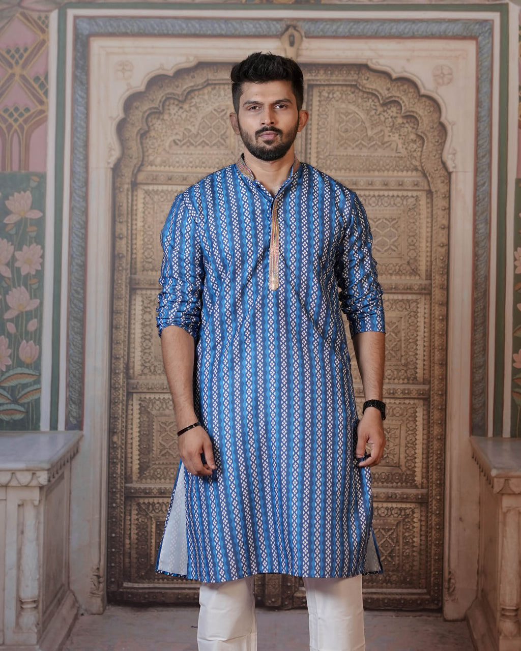 Blue Diamond Stripe Kurta for Men