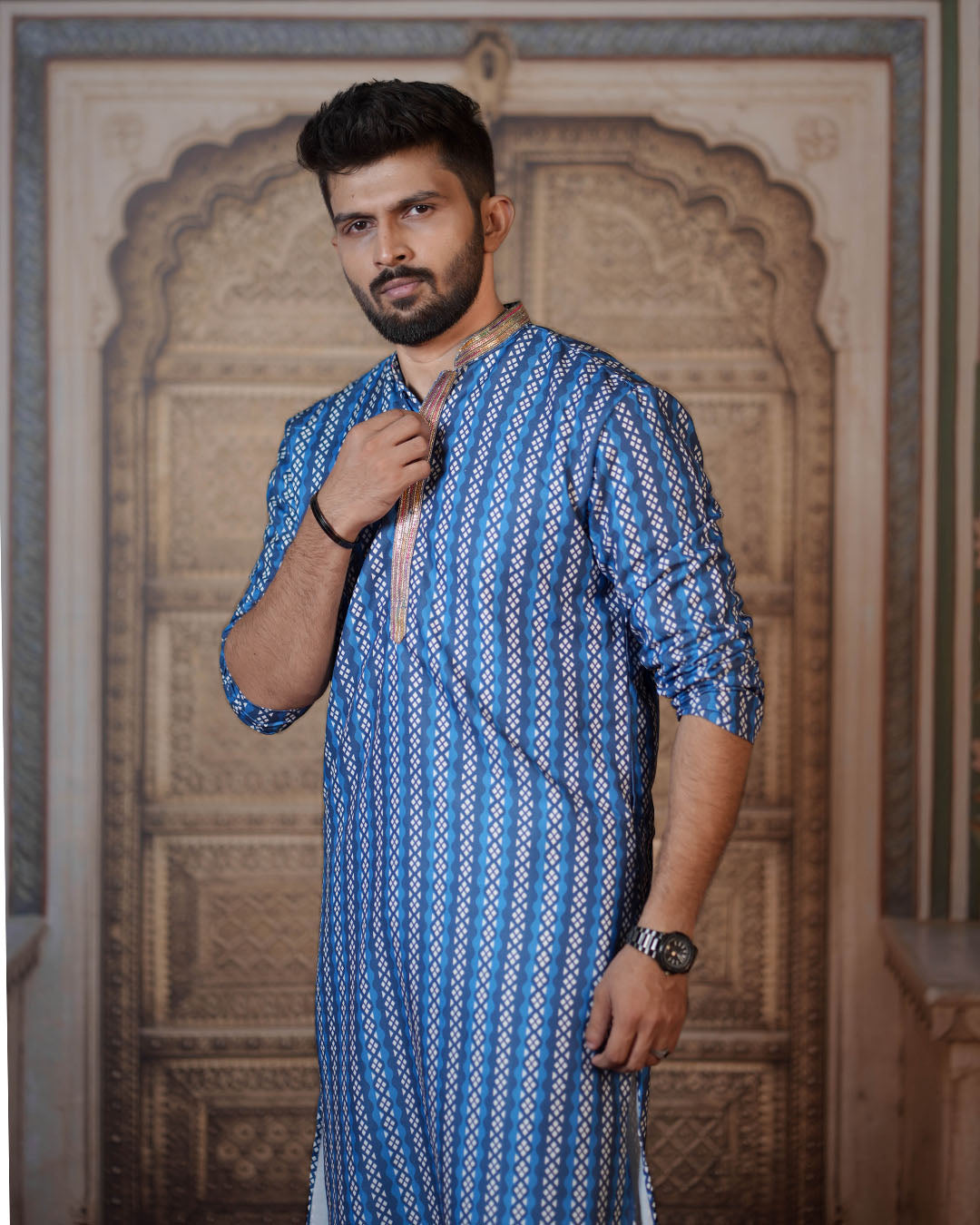 Blue Diamond Stripe Kurta for Men