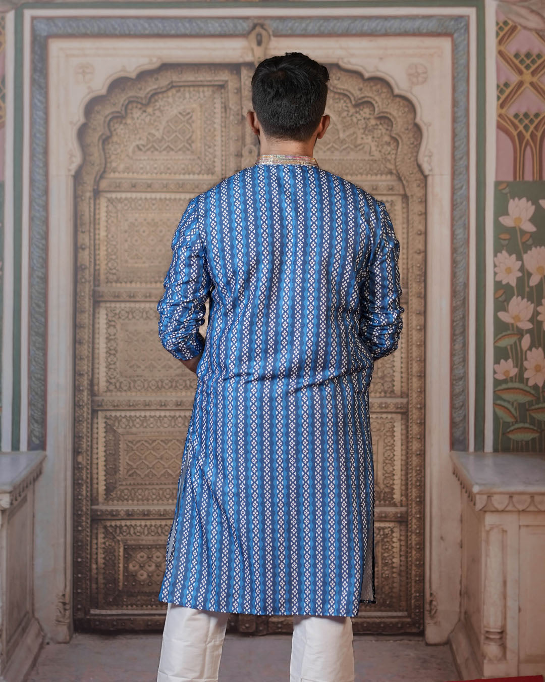 Blue Diamond Stripe Kurta for Men