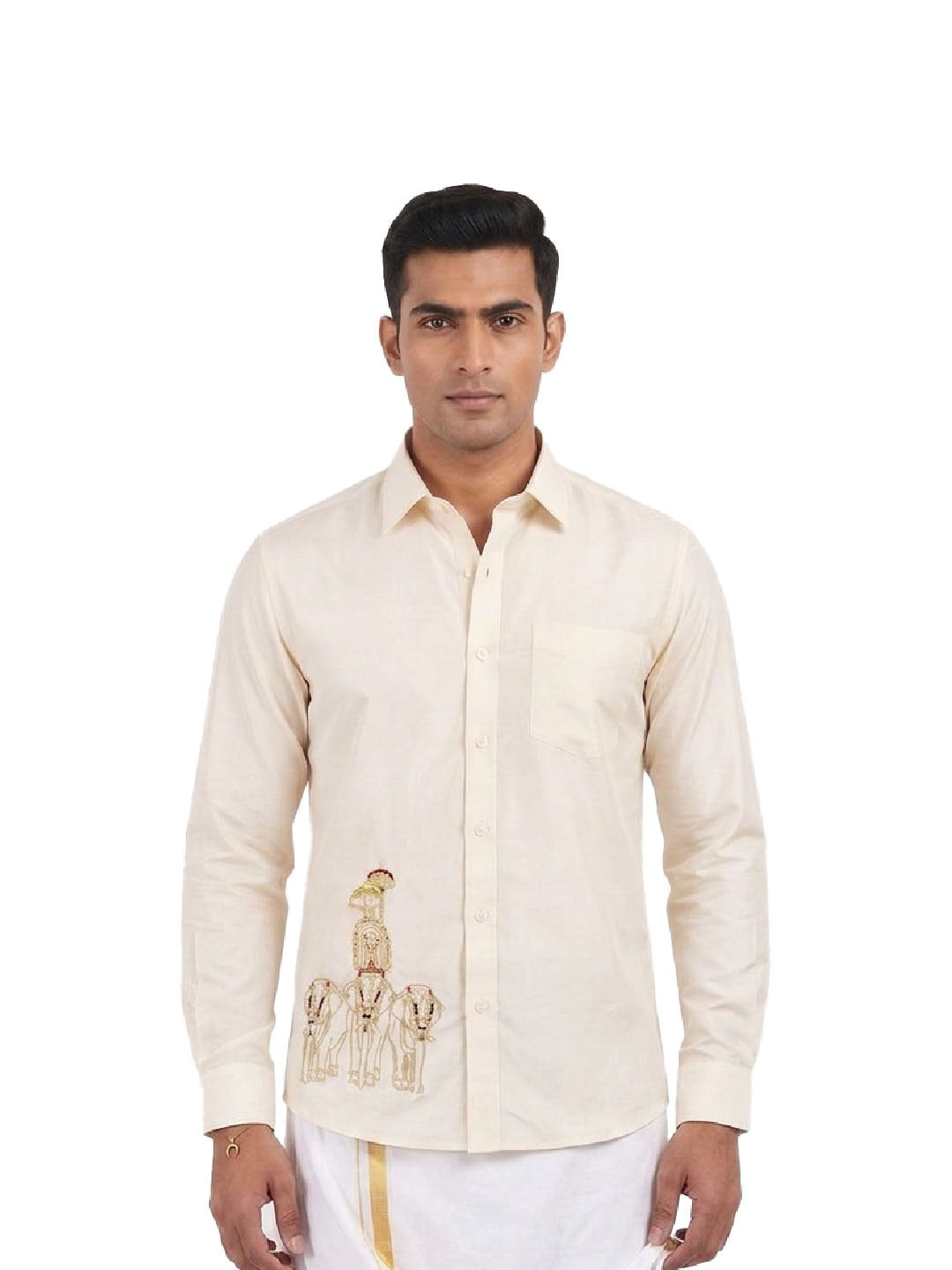 Temple Elephant Embroidered Onam Shirt