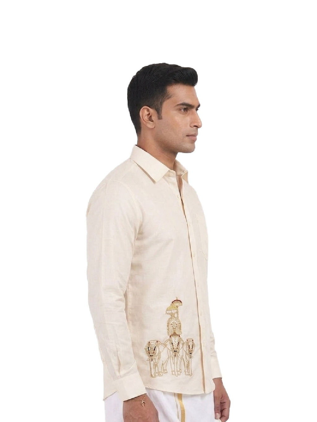 Temple Elephant Embroidered Onam Shirt