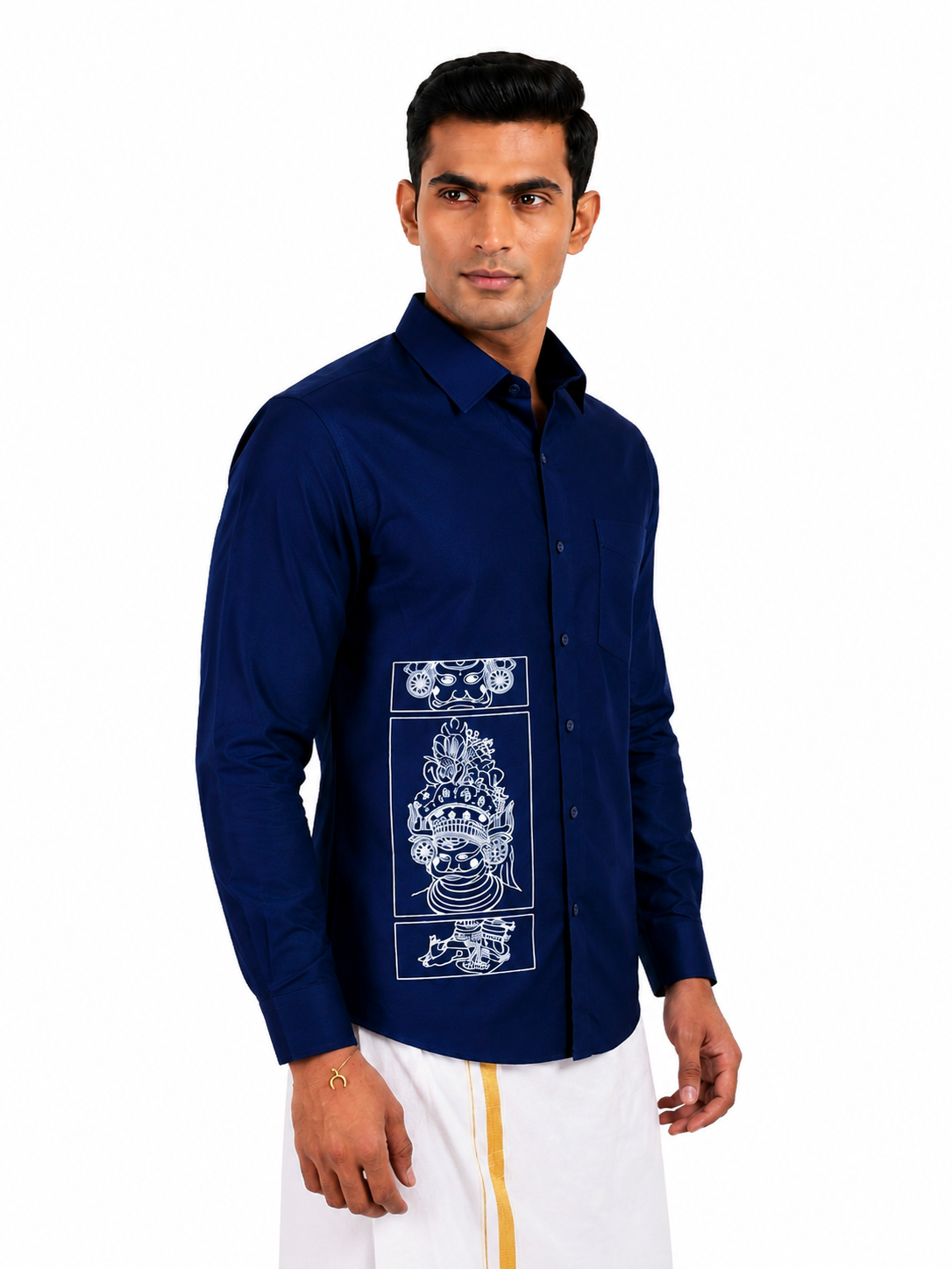 Theyyam Line Art Navy Blue Printed Onam Shirt