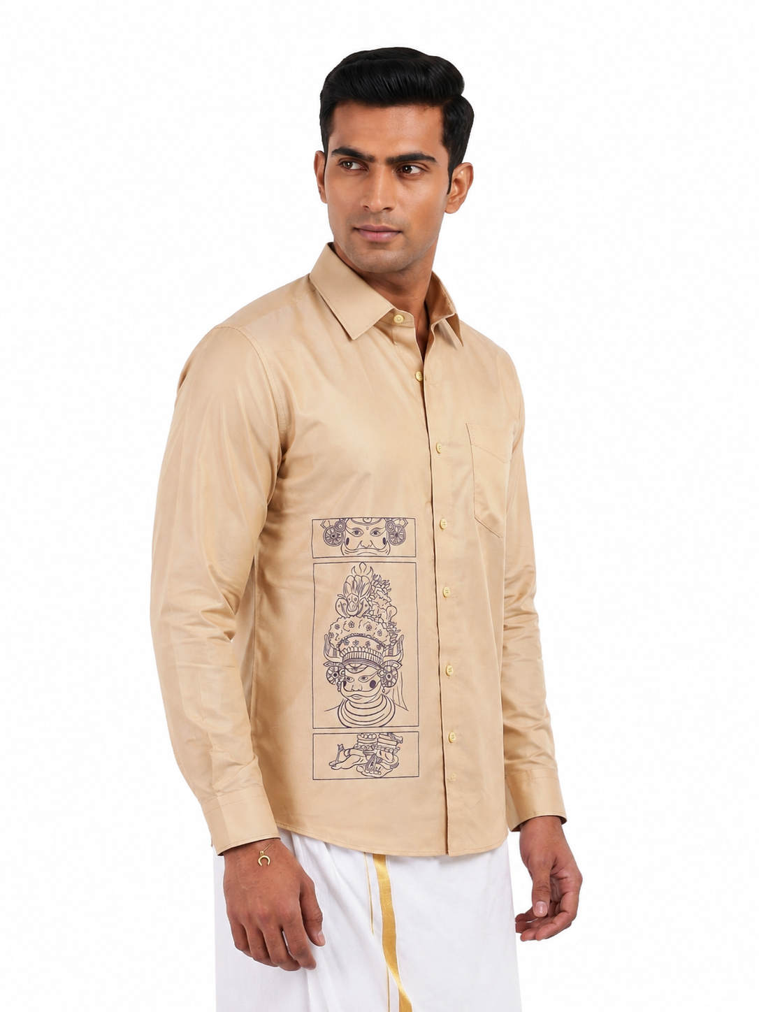 Theyyam Line Art Beige Printed Onam Shirt