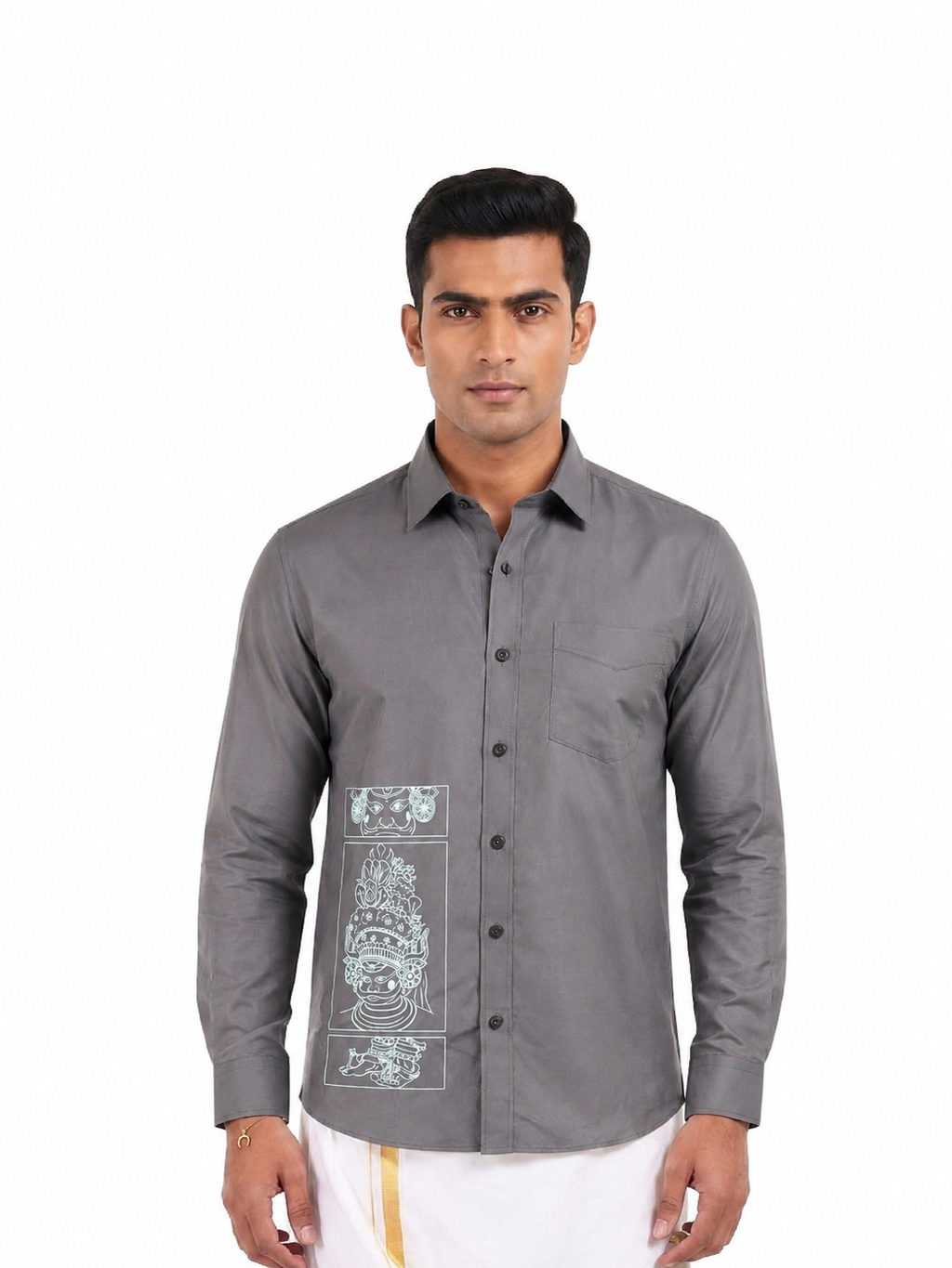 Theyyam Line Art Grey Printed Onam Shirt