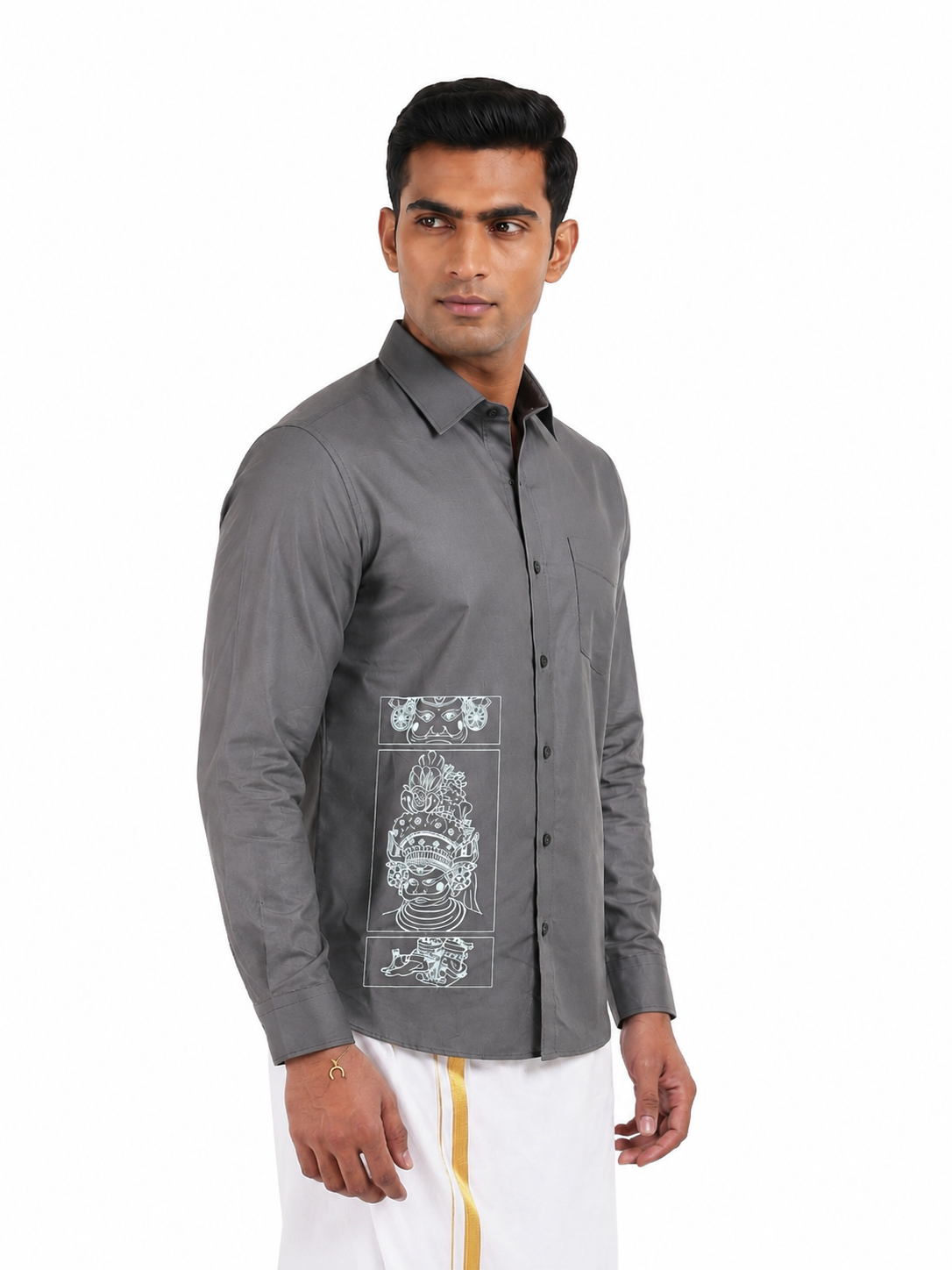 Theyyam Line Art Grey Printed Onam Shirt