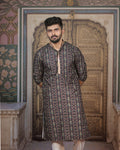Dark Floral Stripe Kurta for Men