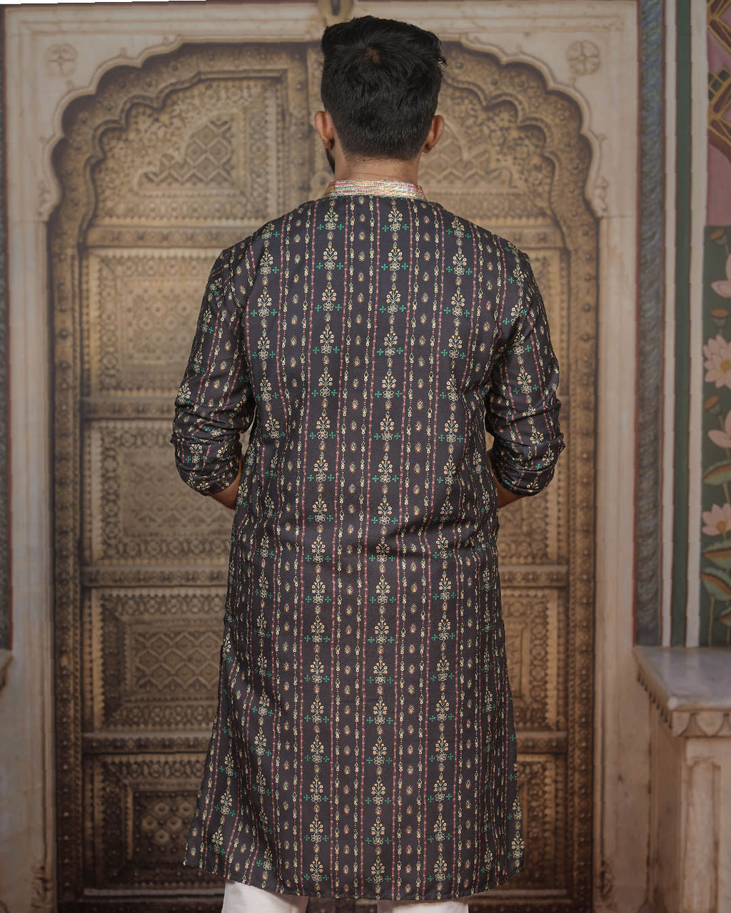 Dark Floral Stripe Kurta for Men