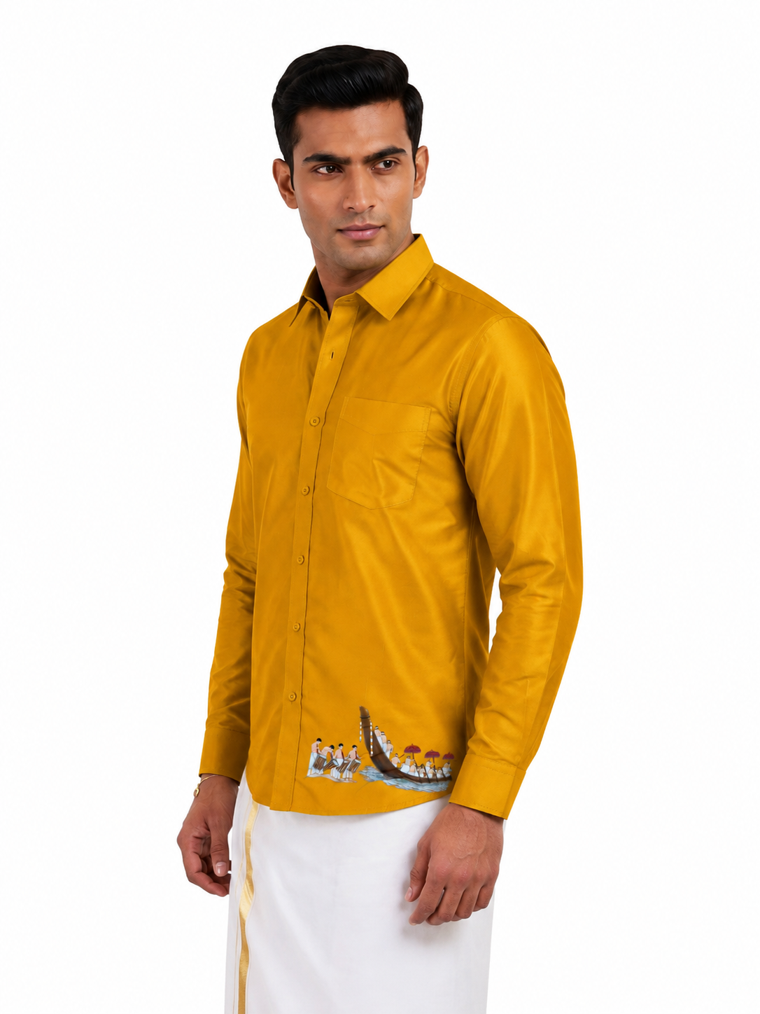 Vallam Kali Printed Onam Shirt Yellow