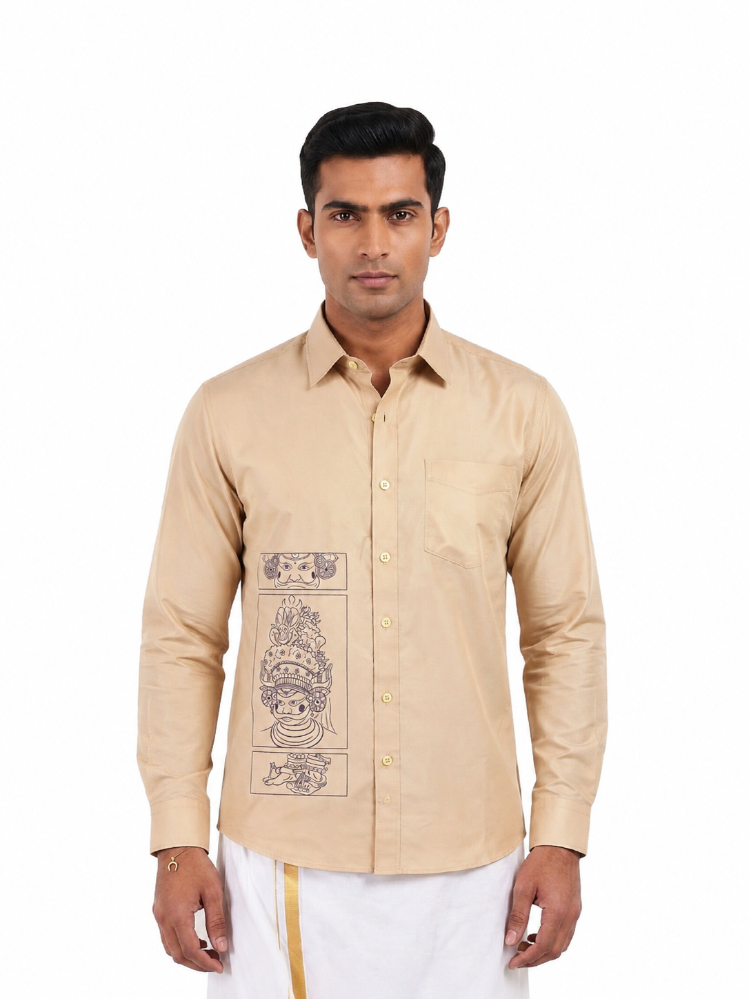 Theyyam Line Art Beige Printed Onam Shirt