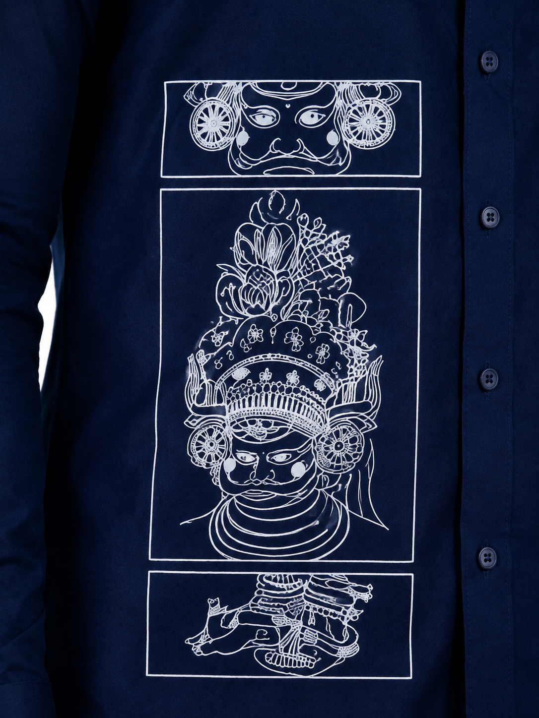 Theyyam Line Art Navy Blue Printed Onam Shirt