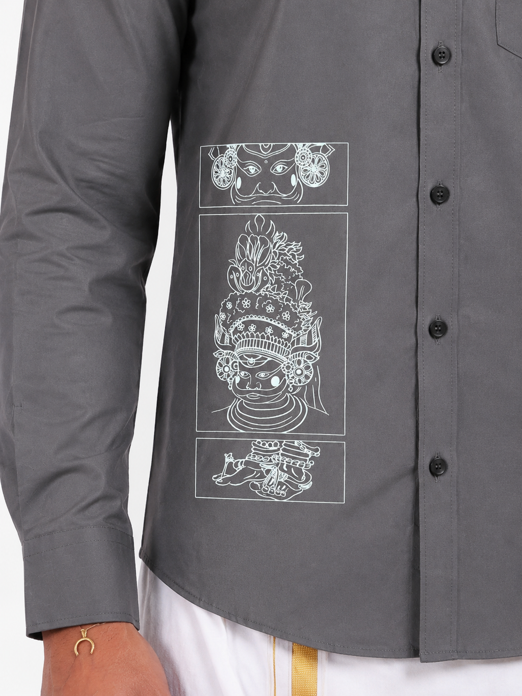 Theyyam Line Art Grey Printed Onam Shirt