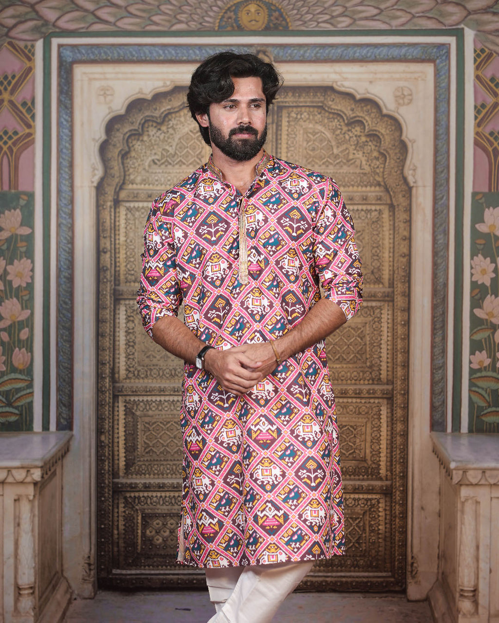 Multicolour Geometric Kurta for Men
