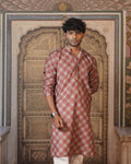 Rust Brown Geometric Printed Kurta for Men