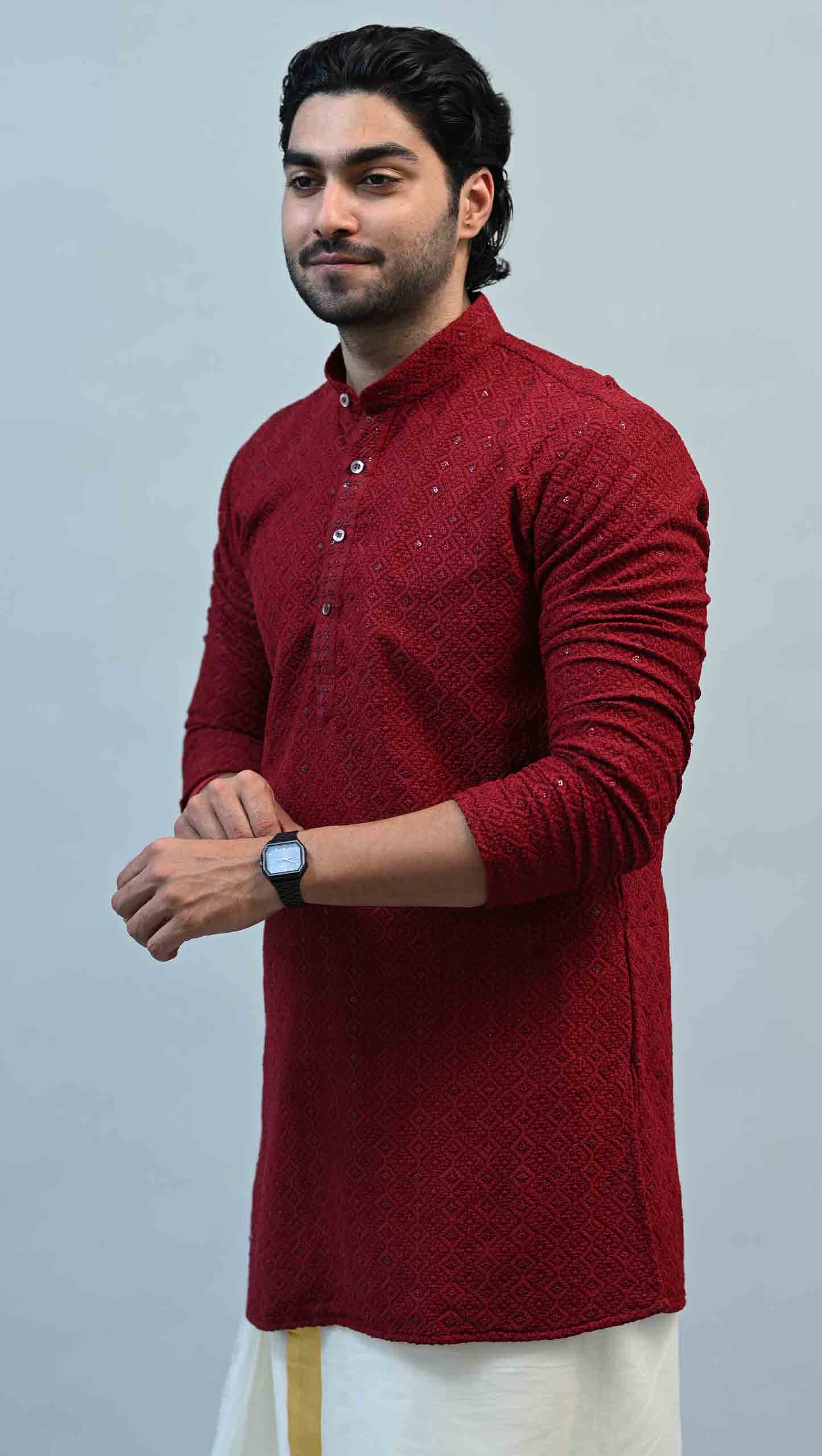 Art Silk Bamboo Stripes Slim Fit Kurta