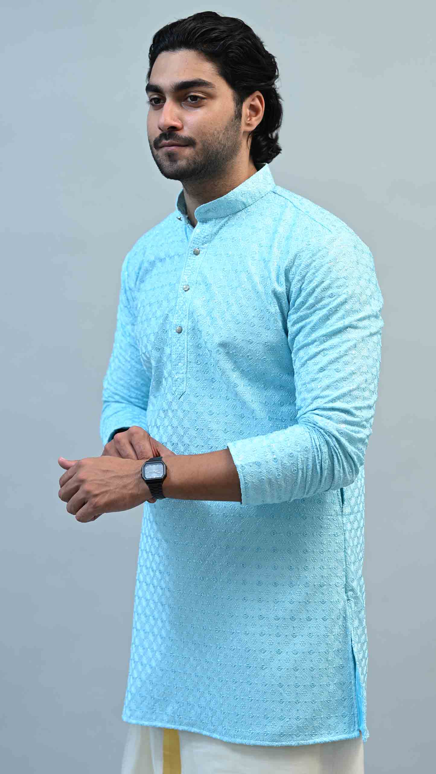 Art Silk Bamboo Stripes Slim Fit Kurta